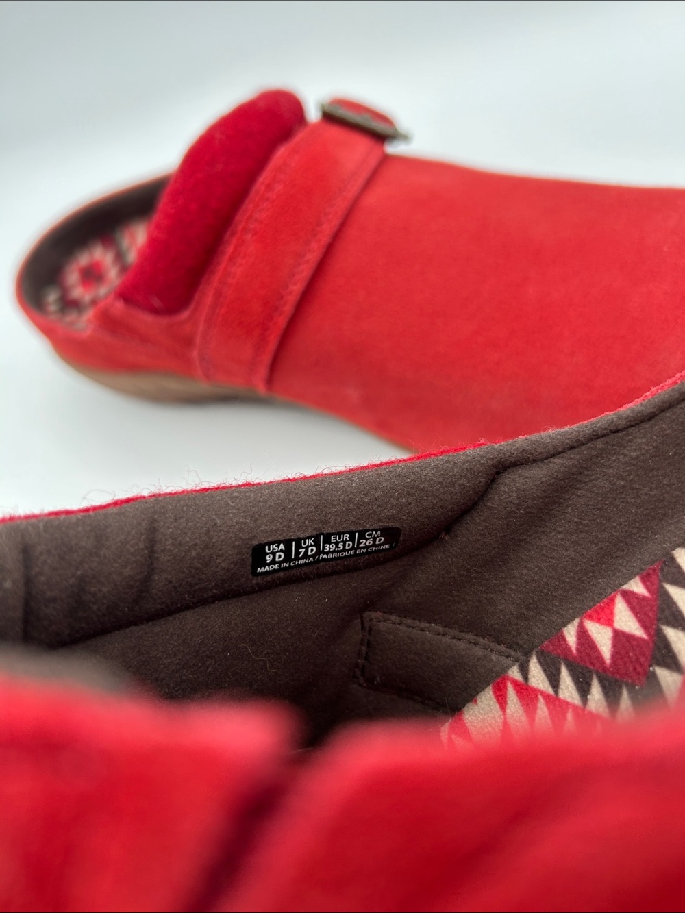 REVITALIGN (WIDE, 9D) Ashley Desert Red Suede Slip-On Clogs with Buckle Accent - Picture 12 of 16